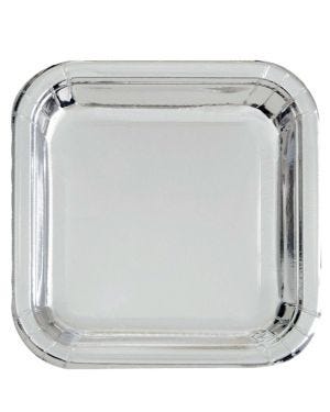 Silver Metallic Square Paper Plates - 23cm (8pk)