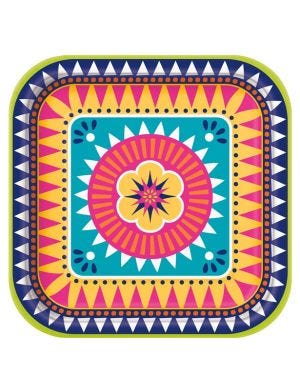 Boho Fiesta Square Plates - 23cm Paper Party Plates (8pk)