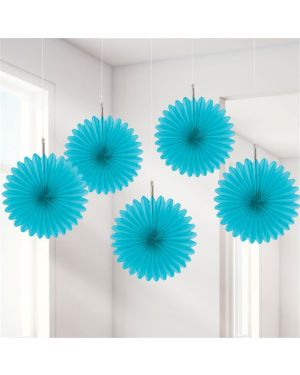 Turquoise Paper Fan Decorations - 15cm (5pk)