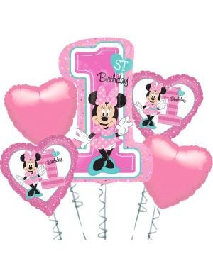 Minnie Mouse 1st Birthday Balloon Bouquet - Assorted Foil