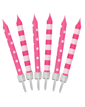 Pink Dots And Stripes Candles - 6cm (12pk)