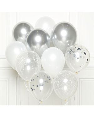 Silver Mix Balloons with Ribbon - 11&quot; Latex (10pk)