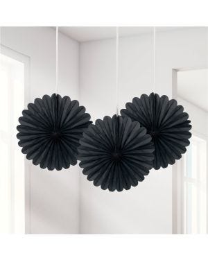 Black Mini Paper Fan Decorations - 15cm (3pk)