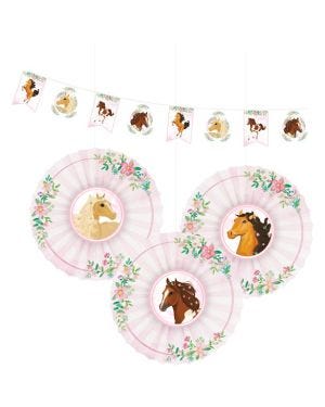 Beautiful Horses Decoration Kit - Banner &amp; Hanging Fans (4pk)