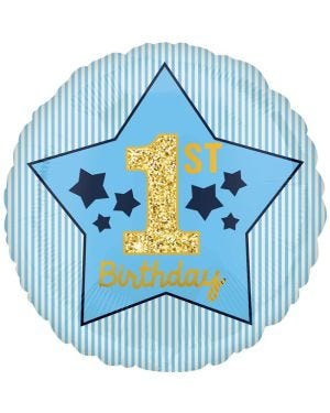 1st Birthday Blue &amp; Gold Balloon - 18&quot; Foil