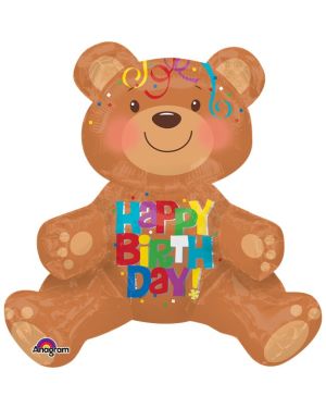 Happy Birthday Sitting Bear Balloon - 19&quot; Foil