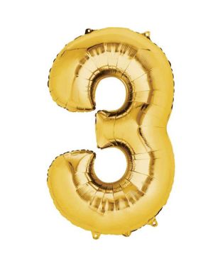 Gold Number 3 Balloon - 16&quot; Foil