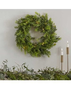 Cedar Pine Foliage Christmas Wreath with Lights - 45cm